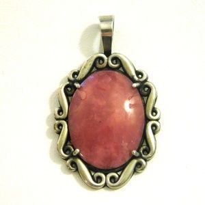 Sterling Silver & Genuine Raspbery Rhodonite Gemstone Pendant S114